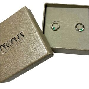 14K White Gold earrings 
emerald and diamond chips
Stamped